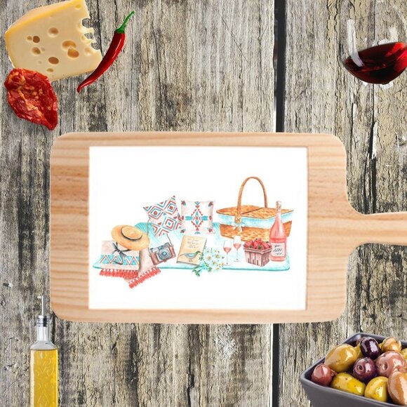 French Countryside Picnic Cheese Board Charcuterie Board Rustic Cutting Board - Picture 1 of 3